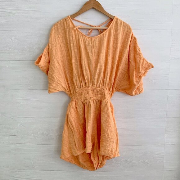 Free People - Apricot orange open back loose romper, S - Picture 1 of 8